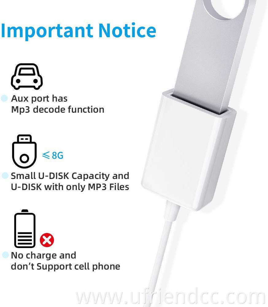 Portable White 10cm 3.5mm male aux audio plug jack to usb 2.0 female usb converter cable